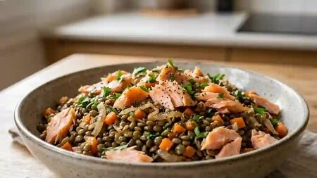 Salade de lentilles au poulet.