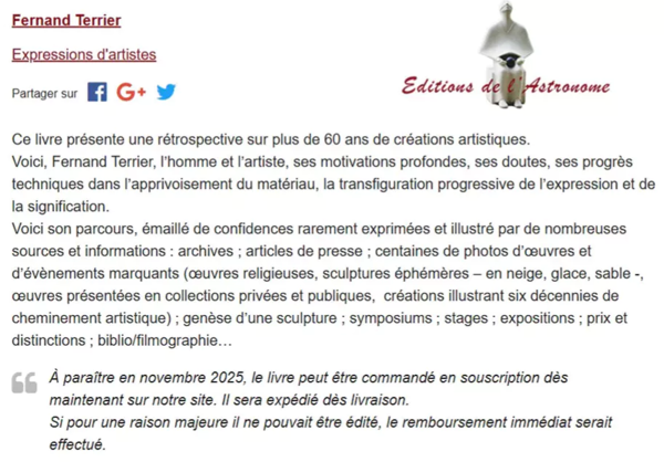 Vous pouvez d'ores et déjà le commander sur le site des                                                  "Éditions de l'Astronome " <br>