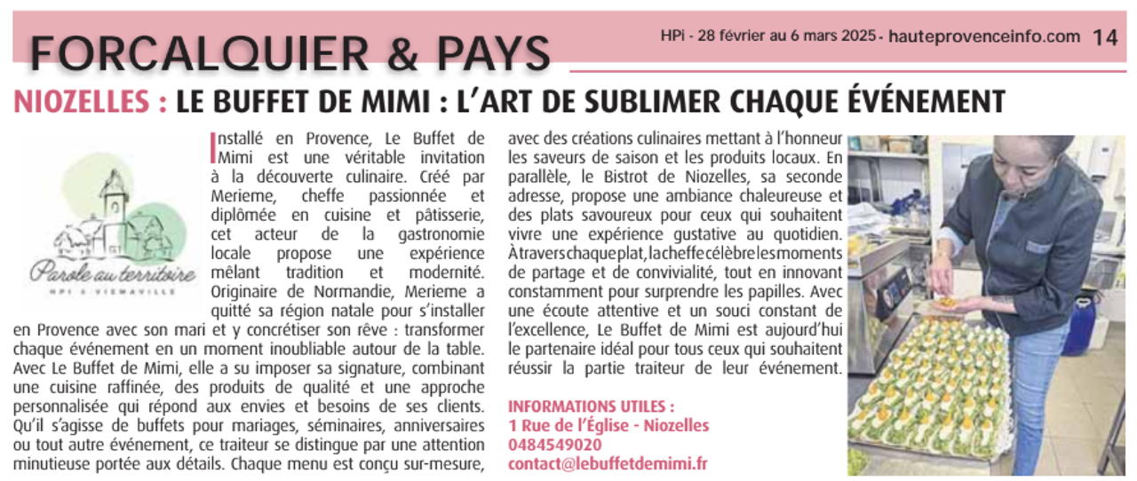 Parution dans le journal Haute Provence Info en mars 2025