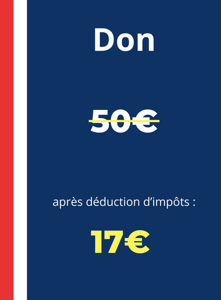 1. Don : 50€ (17€ après impôts)