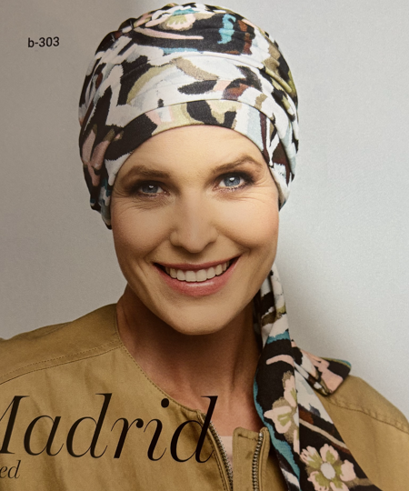 Turban Madrid imprimé vert/rose B303
