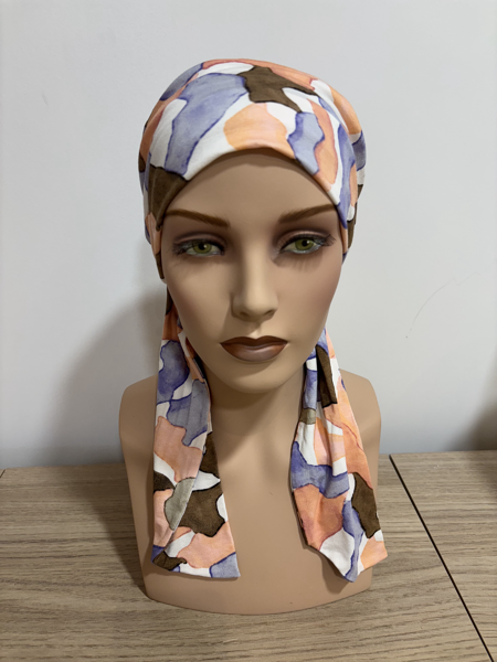 Turban Madrid imprimé saumon/parme, B402