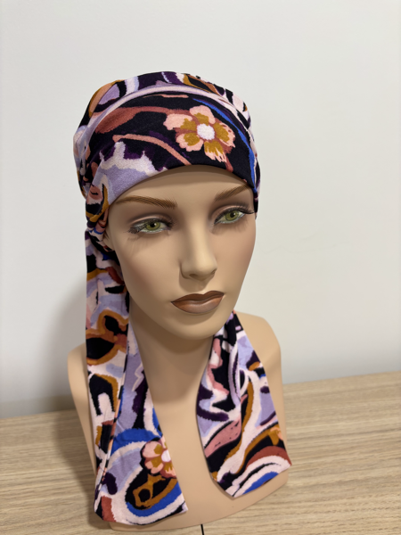 Turban Madrid imprimé violet/rose B304