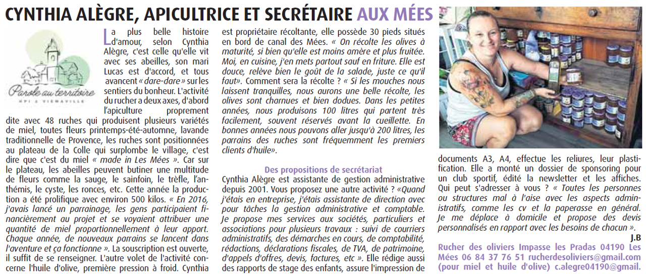 Parution dans le journal Haute-Provence Info (HPI) en octobre 2023
