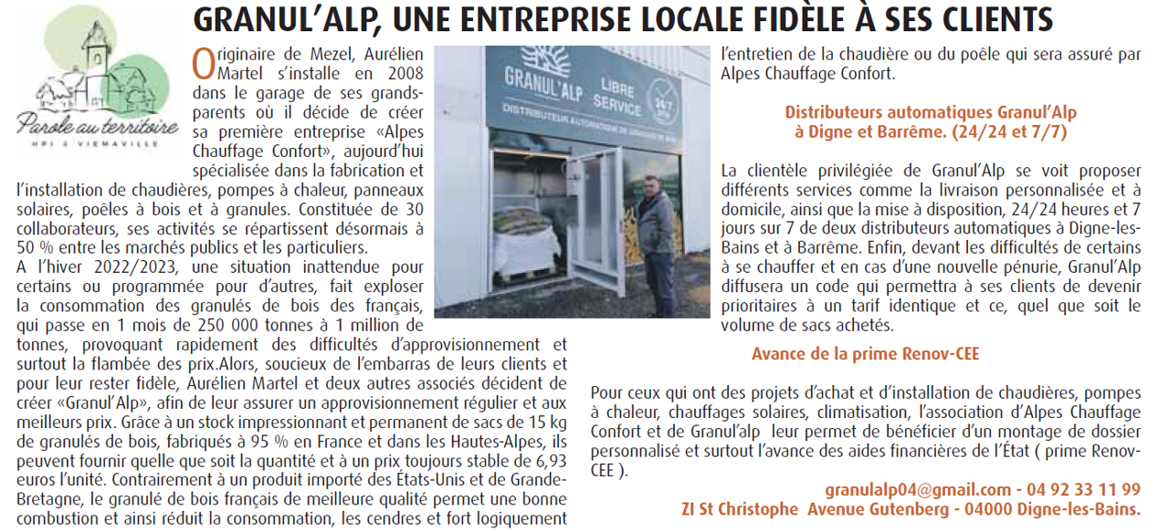 Parution dans le journal Haute-Provence Info (HPI) en mars 2024