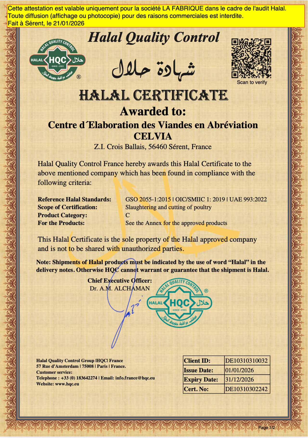 Certificat Halal
