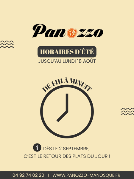 Horaires d'été et plats du jour