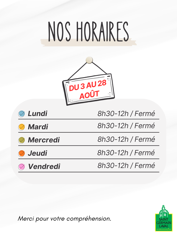 Modification des horaires de la mairie