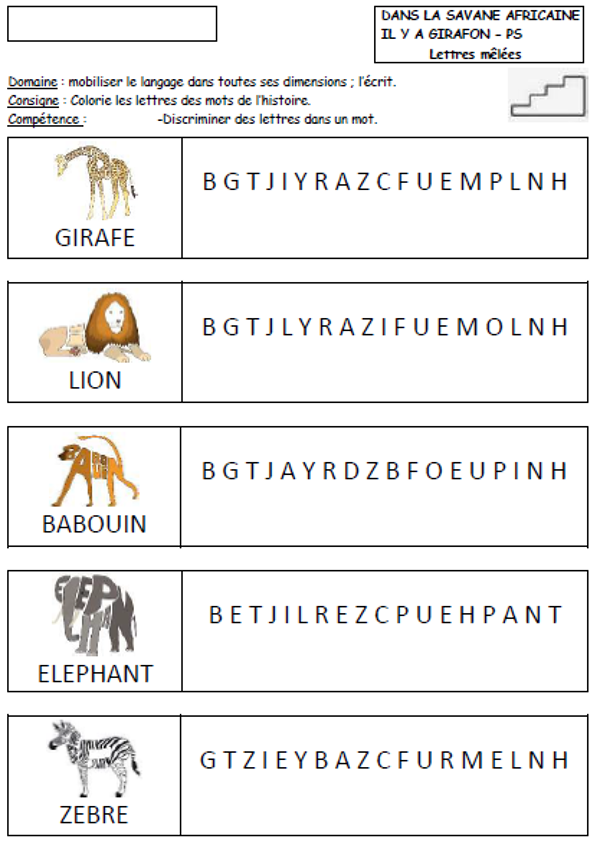 Dans la savane africaine, il y a girafon : lettres mêlées