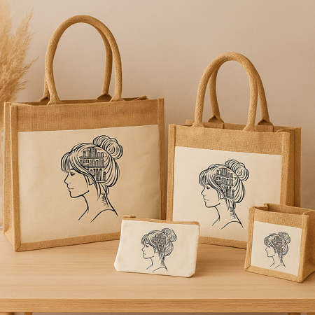 Sac en toile de jute – Femme bibliothécaire