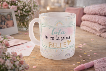 Mug en verre dépoli – Tata, tu es la plus belle