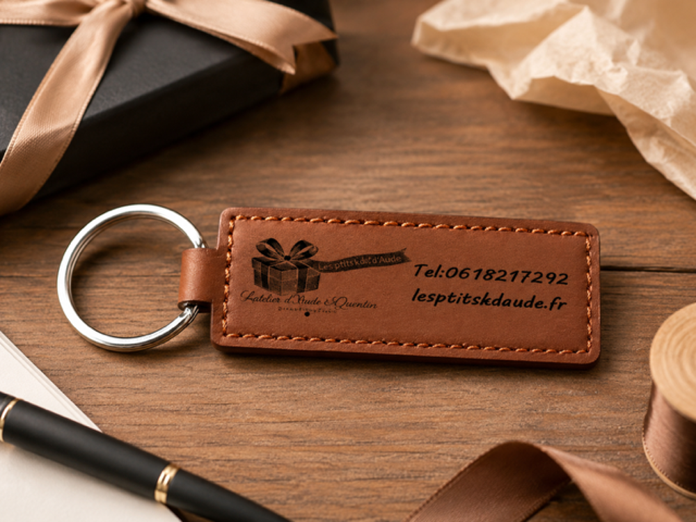 porte clés simili cuir rectangulaire avec logo