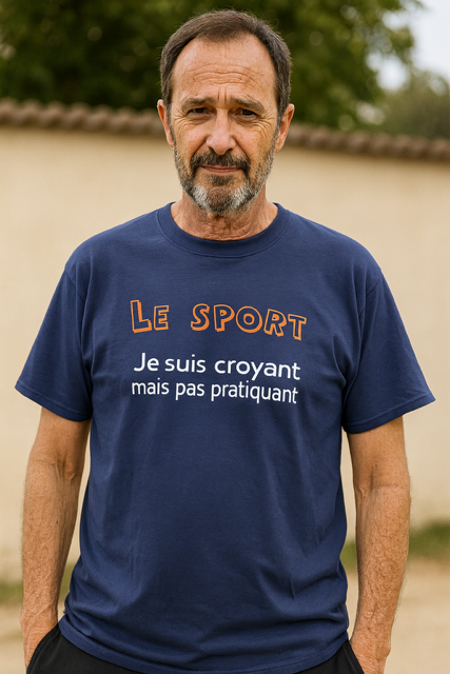  T-shirt Homme « Le sport : croyant mais pas pratiquant » – Foi intacte