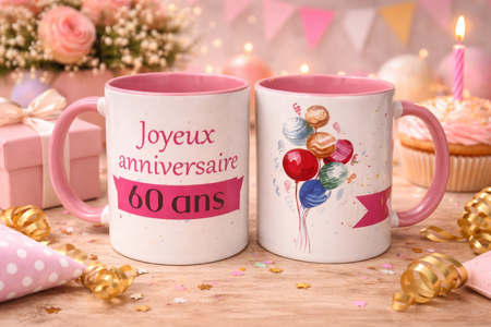☕ Mug blanc « Joyeux anniversaire 60 ans »