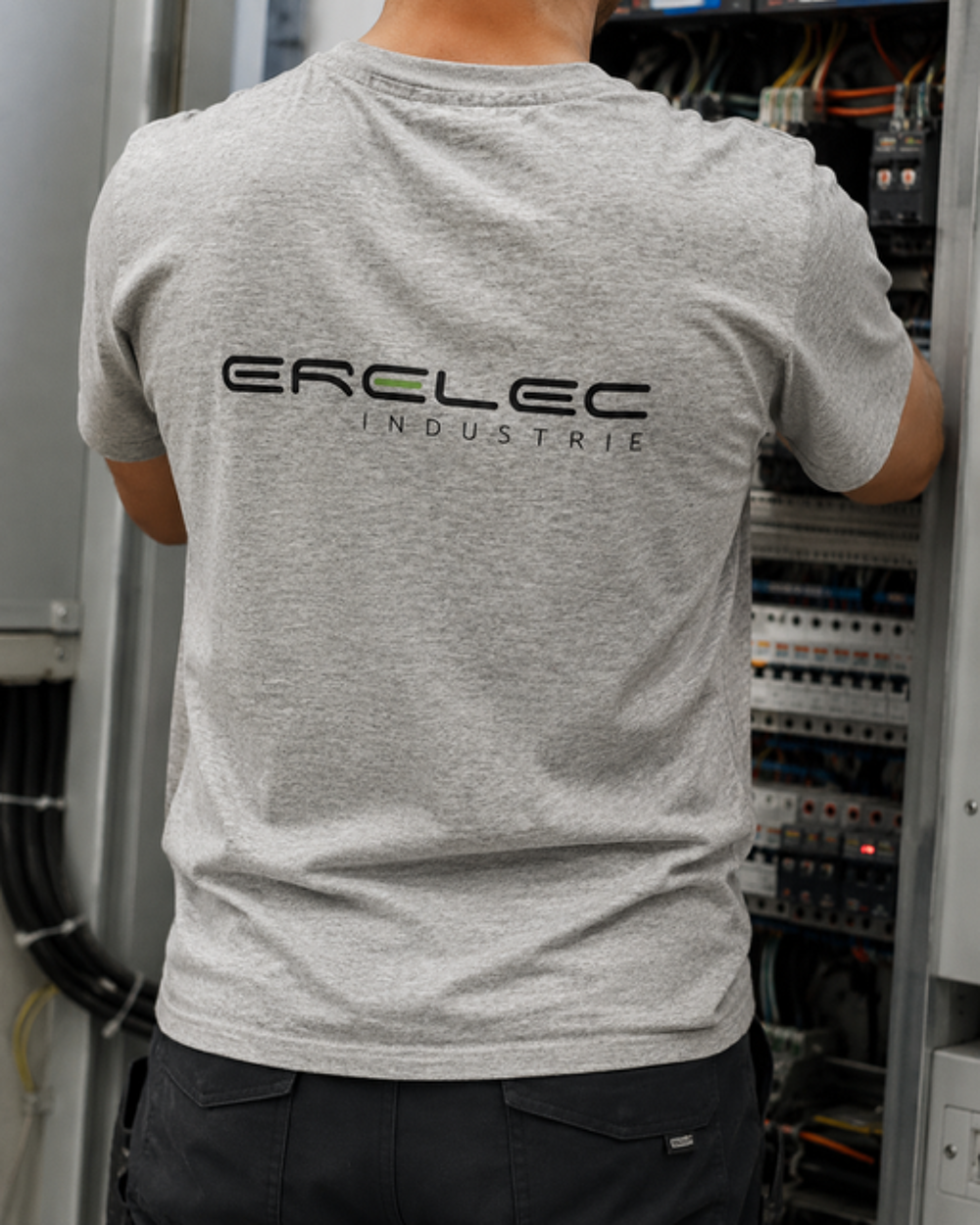 T shirt gris logo dans le dos