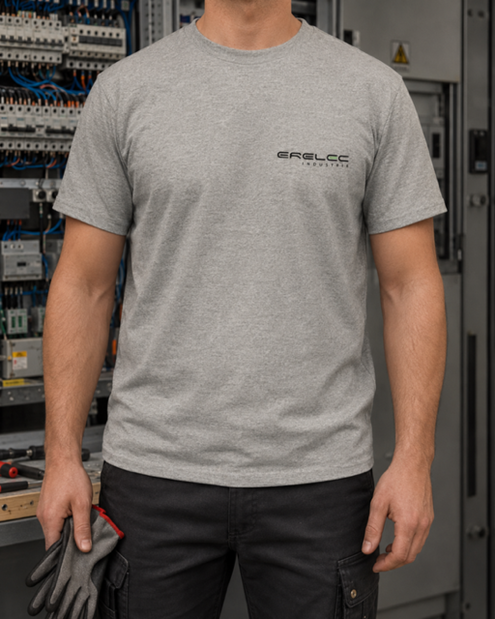 T shirt gris logo poitrine