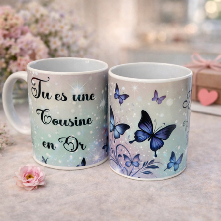 ☕ Mug blanc « Tu es une cousine en or »