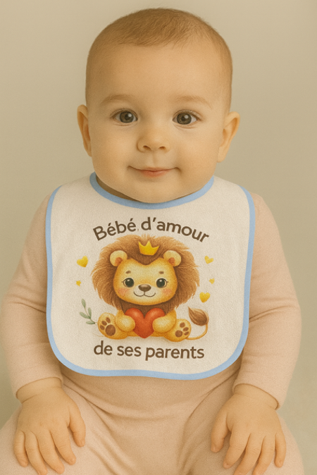 Bavoir  bleu  « Bébé d’amour de ses parents »