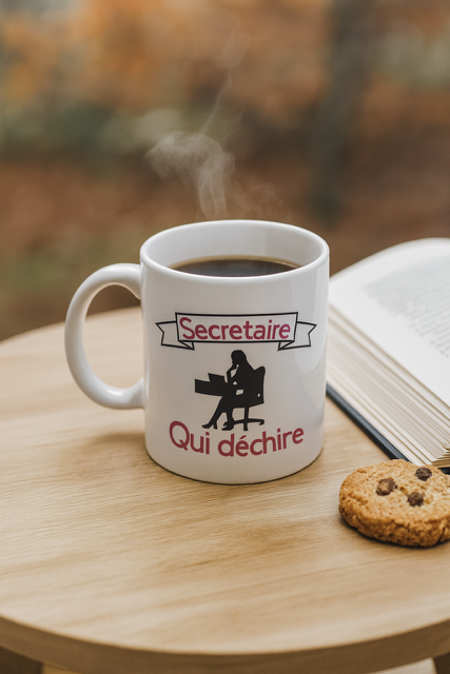 Mug blanc mat "Secrétaire qui déchire" 