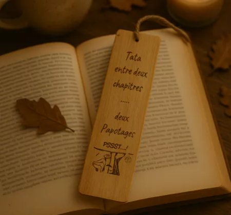 📖 Marque-page en bois « Tata : entre deux chapitres, deux papotages »