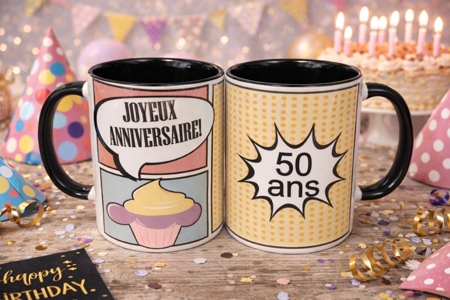 ☕ Mug blanc « Joyeux anniversaire 50 ans »