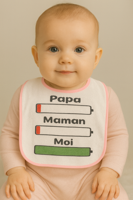 Bavoir rose « papa maman moi »