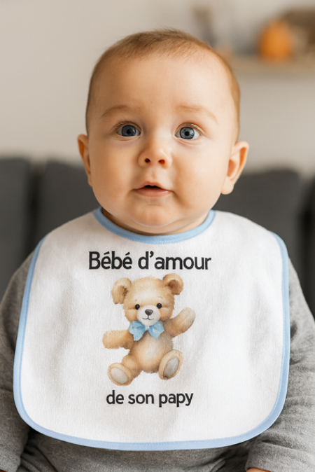 bavoir bébé bleu "Bébé à son papy" 