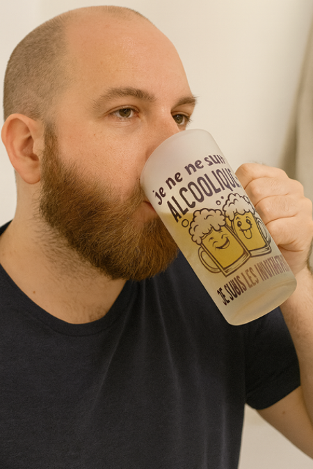 Chope à bière "Je ne suis pas alcoolique, je subis les invitations" 