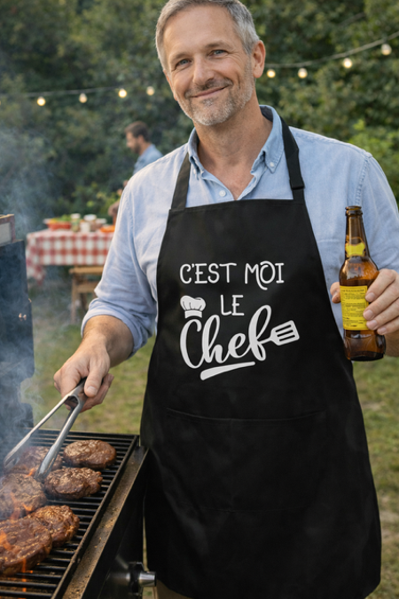 Tablier humour – “C’est moi le chef” 👨‍🍳🔥
