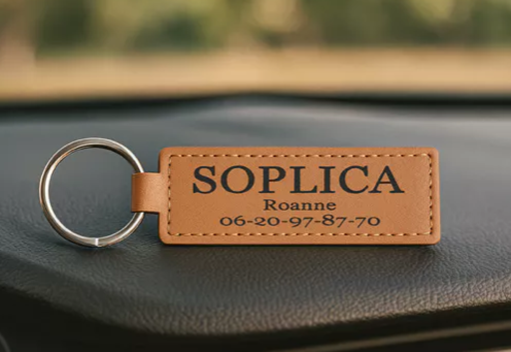 porte cles similicuir avec logo en gravure laser