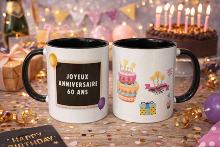 ☕ Mug blanc « Joyeux anniversaire 60 ans » - model 2