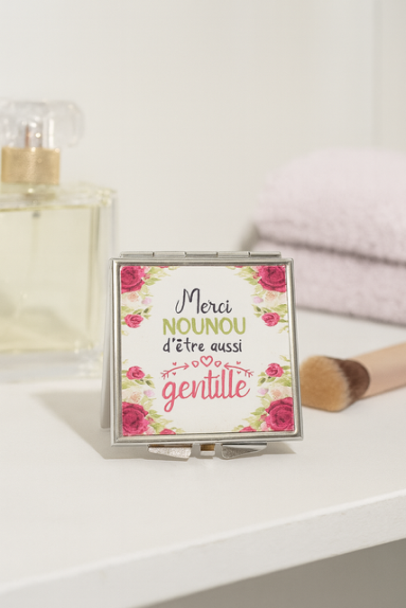 miroir de poche "Merci nounou d’être aussi gentille" 