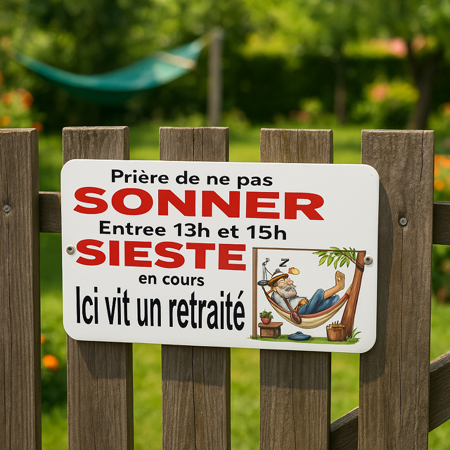 plaque humoristique prière de ne pas sonner entre 13h et 15h sieste en cours ici vit un retraité