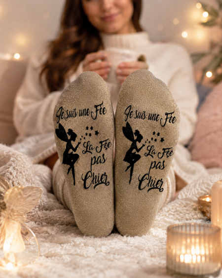 Chaussettes à paillettes « Je suis une fée… la fée pas chier » 🧚‍♀️✨😂