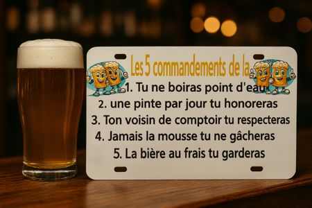Plaque humoristique – Les 5 commandements de la bière