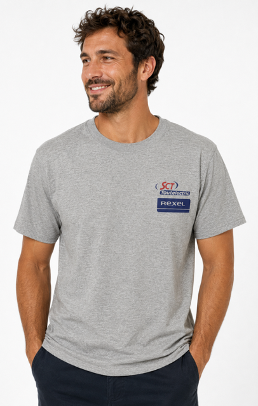 t shirt gris chiné avec 2 logo poitrine