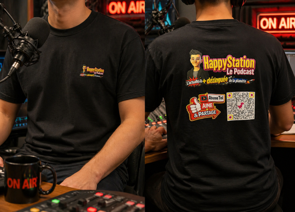 t -shirt noir logo devant et derriere +QR code