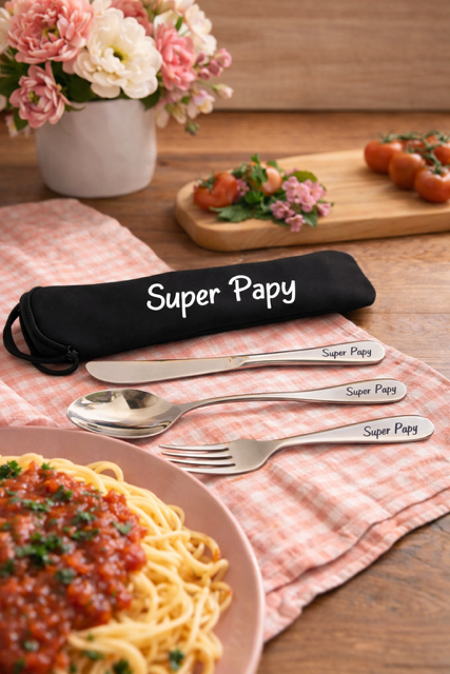  Ensemble de couverts en acier inoxydable gravés « Super papy » 