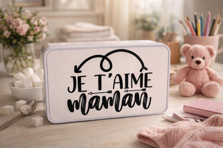 Boîte de rangement  personnalisée – “Je t’aime Maman” (Modèle 2) 💖☕