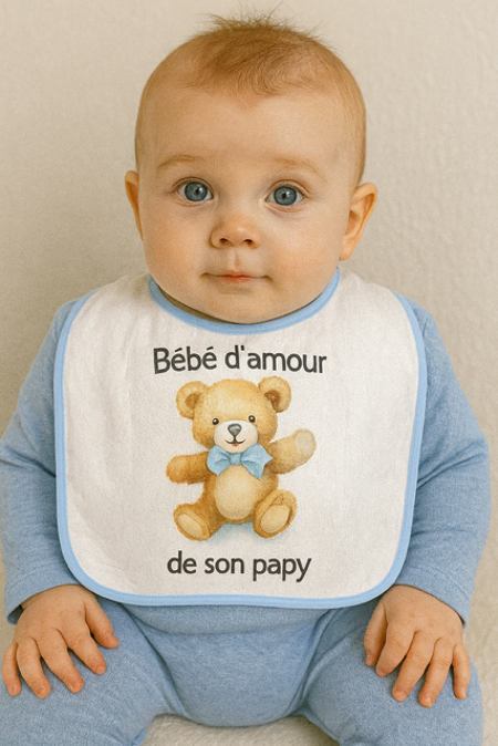 Bavoir bleu "Bébé d’amour de son papy" 