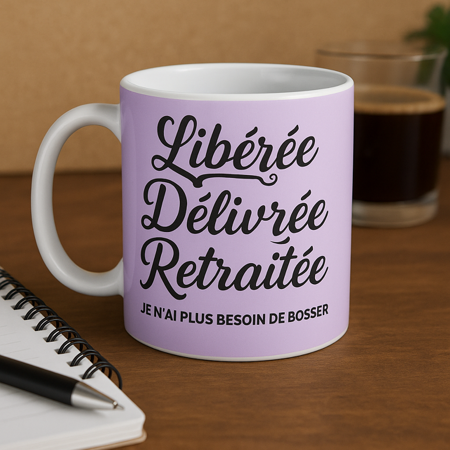 ☕ Mug blanc mat « Libérée, délivrée, retraitée »
