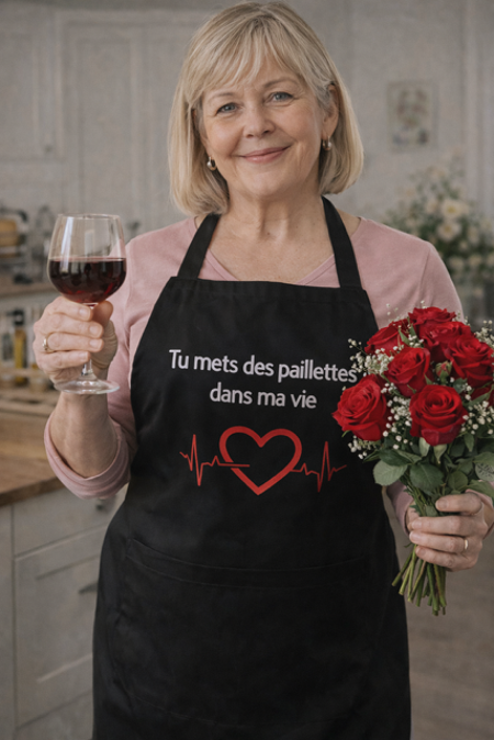 Tablier humour – “Tu mets des paillettes dans ma vie” ✨👩‍🍳