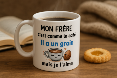 😂 Mug Blanc Mat – Mon frère, c’est comme le café 😂