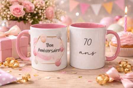☕ Mug blanc « Bon anniversaire 70 ans »