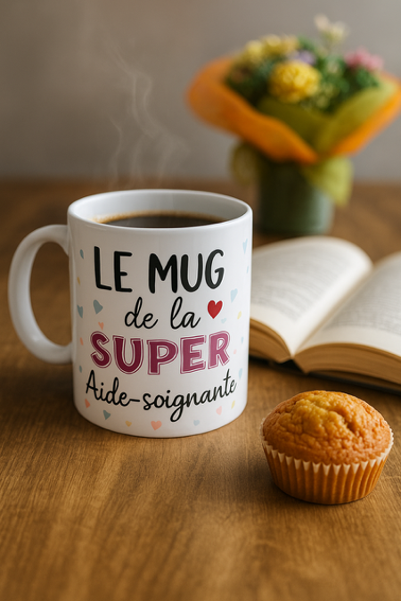 Mug blanc mat – “Le mug de la super aide-soignante” 