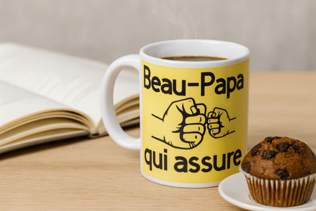 ☕ Mug blanc mat « Beau-Papa qui assure »