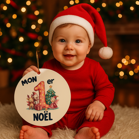 Boule plate de Noël en MDF – Mon premier Noël”🎄✨