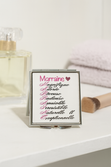 Miroir de poche "Marraine" en acrostiche