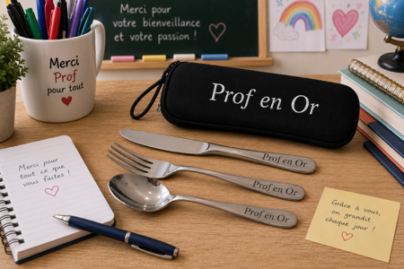🍴✨ Ensemble de couverts en acier inoxydable « Prof en Or » ✨🍴
