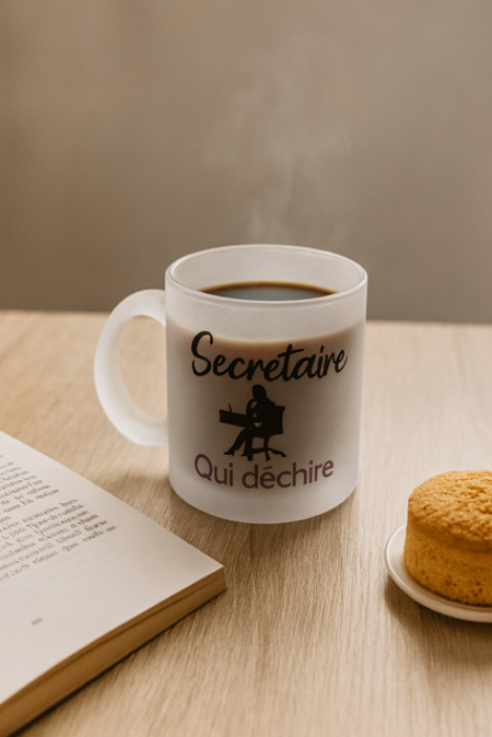 Mug en verre dépoli – “Secrétaire qui déchire” 